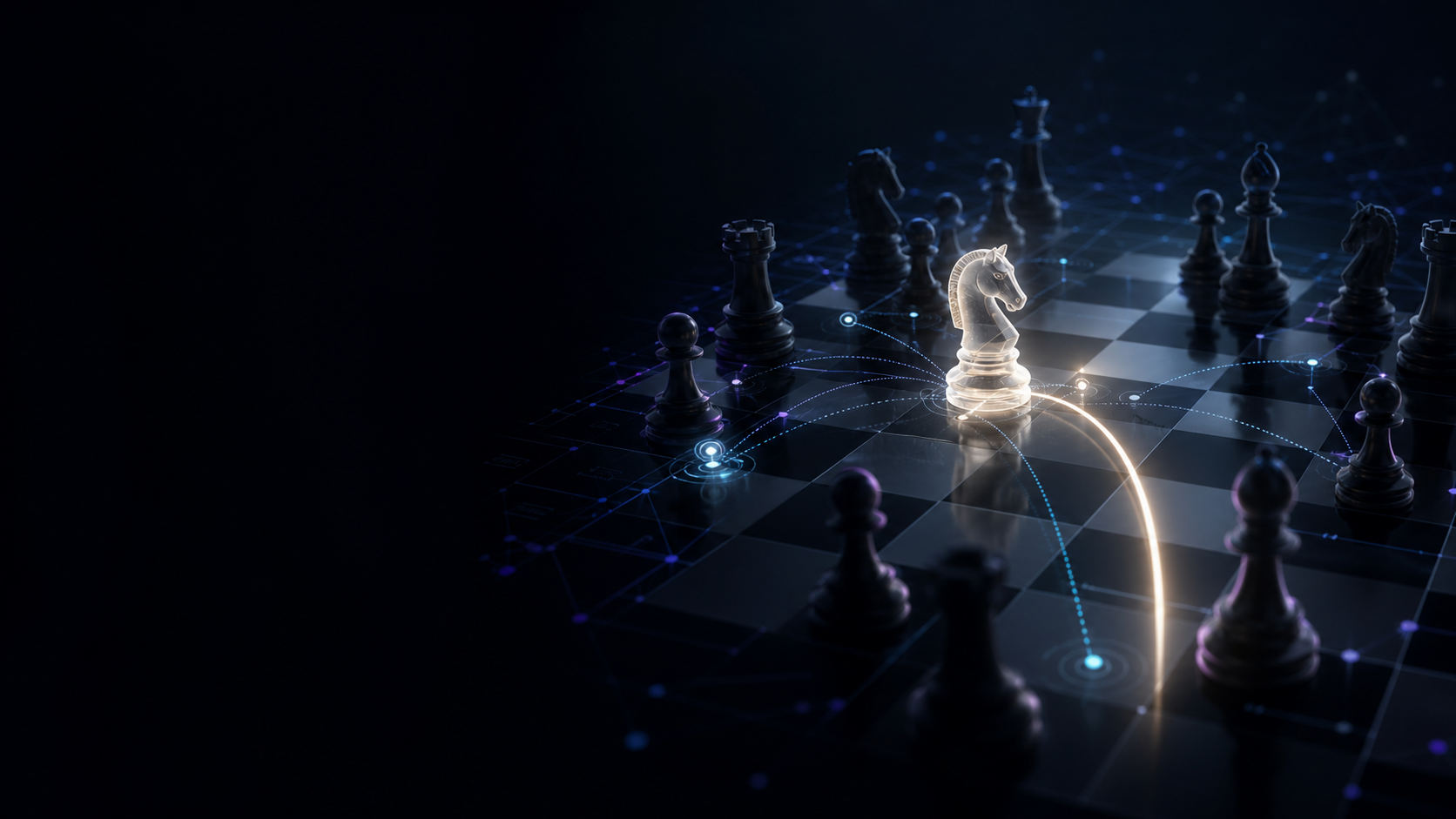 A luminous chess knight revealing the highest-leverage strategic move